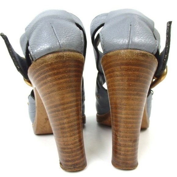 Chloe Heel Sandals Calfskin Wood light blue chunky - Picture 3 of 8